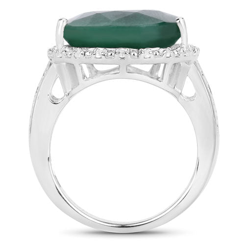 13.05 Carat Dyed Emerald and White Topaz .925 Sterling Silver Ring - Rings - Custom Crafting Alliance, LLC