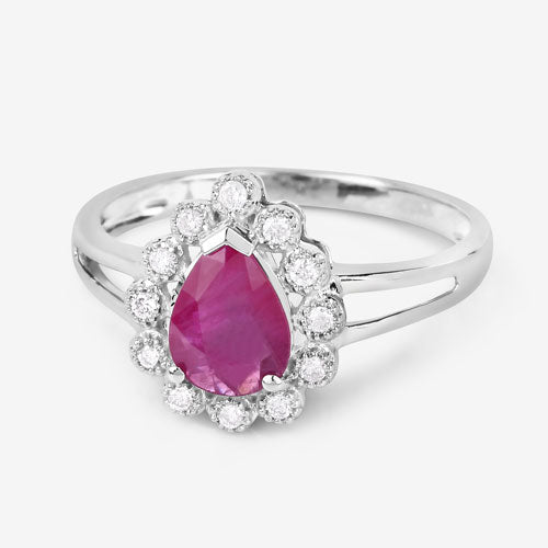 1.31 Carat Genuine Ruby and White Diamond 10K White Gold Ring - Rings - Custom Crafting Alliance, LLC