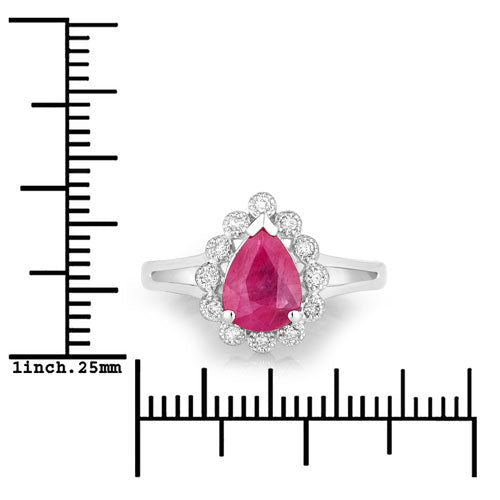 1.31 Carat Genuine Ruby and White Diamond 10K White Gold Ring - Rings - Custom Crafting Alliance, LLC