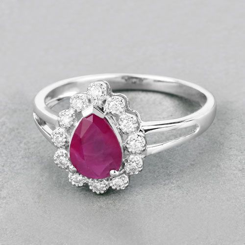 1.31 Carat Genuine Ruby and White Diamond 10K White Gold Ring - Rings - Custom Crafting Alliance, LLC