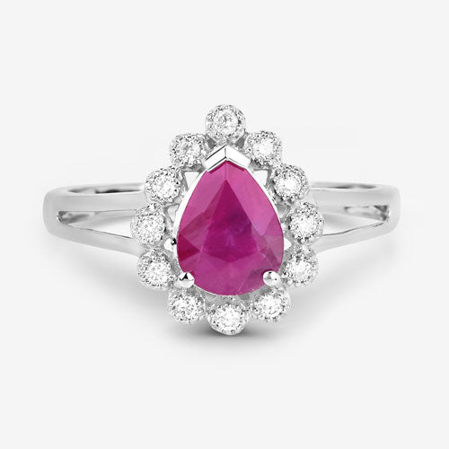 1.31 Carat Genuine Ruby and White Diamond 10K White Gold Ring - Rings - Custom Crafting Alliance, LLC