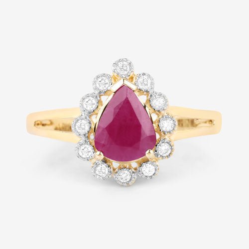 1.31 Carat Genuine Ruby and White Diamond 10K Yellow Gold Ring - Rings - Custom Crafting Alliance, LLC