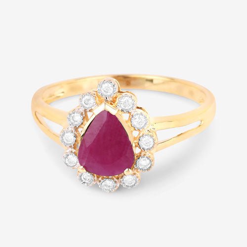 1.31 Carat Genuine Ruby and White Diamond 10K Yellow Gold Ring - Rings - Custom Crafting Alliance, LLC