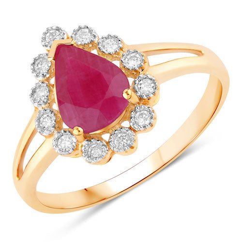 1.31 Carat Genuine Ruby and White Diamond 10K Yellow Gold Ring - Rings - Custom Crafting Alliance, LLC