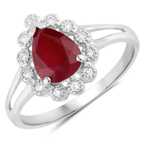 1.31 Carat Genuine Ruby and White Diamond 14K White Gold Ring - Rings - Custom Crafting Alliance, LLC