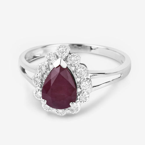1.31 Carat Genuine Ruby and White Diamond 14K White Gold Ring - Rings - Custom Crafting Alliance, LLC
