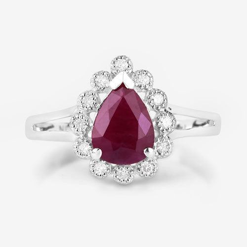 1.31 Carat Genuine Ruby and White Diamond 14K White Gold Ring - Rings - Custom Crafting Alliance, LLC