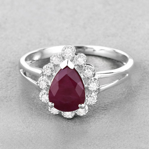 1.31 Carat Genuine Ruby and White Diamond 14K White Gold Ring - Rings - Custom Crafting Alliance, LLC