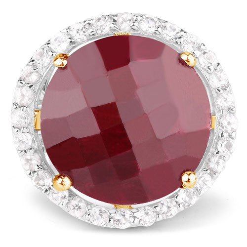 13.10 Carat Dyed Ruby and White Topaz .925 Sterling Silver Ring - Rings - Custom Crafting Alliance, LLC