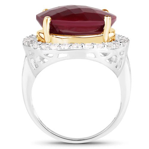 13.10 Carat Dyed Ruby and White Topaz .925 Sterling Silver Ring - Rings - Custom Crafting Alliance, LLC