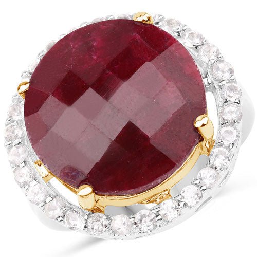 13.10 Carat Dyed Ruby and White Topaz .925 Sterling Silver Ring - Rings - Custom Crafting Alliance, LLC