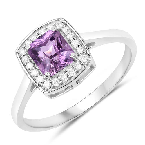 1.32 Carat Genuine Purple Pink Sapphire and White Diamond 14K White Gold Ring - Rings - Custom Crafting Alliance, LLC