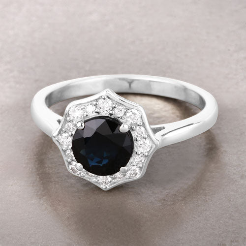 1.34 Carat Genuine Blue Sapphire and White Diamond 10K White Gold Ring - Rings - Custom Crafting Alliance, LLC