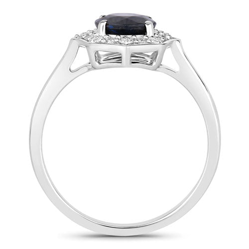 1.34 Carat Genuine Blue Sapphire and White Diamond 10K White Gold Ring - Rings - Custom Crafting Alliance, LLC