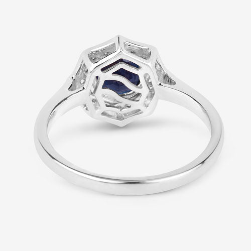 1.34 Carat Genuine Blue Sapphire and White Diamond 10K White Gold Ring - Rings - Custom Crafting Alliance, LLC