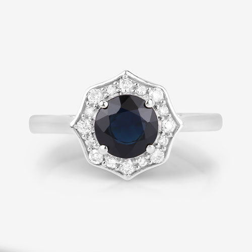 1.34 Carat Genuine Blue Sapphire and White Diamond 10K White Gold Ring - Rings - Custom Crafting Alliance, LLC