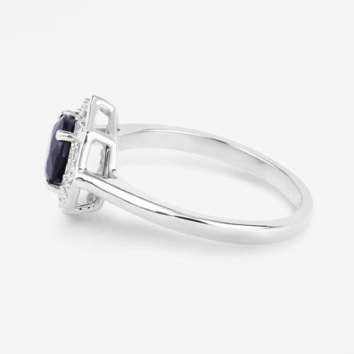 1.34 Carat Genuine Blue Sapphire and White Diamond 10K White Gold Ring - Rings - Custom Crafting Alliance, LLC