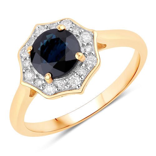 1.34 Carat Genuine Blue Sapphire and White Diamond 10K Yellow Gold Ring - Rings - Custom Crafting Alliance, LLC