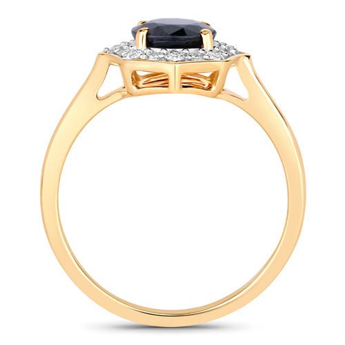 1.34 Carat Genuine Blue Sapphire and White Diamond 10K Yellow Gold Ring - Rings - Custom Crafting Alliance, LLC