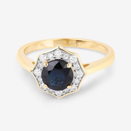 1.34 Carat Genuine Blue Sapphire and White Diamond 10K Yellow Gold Ring - Rings - Custom Crafting Alliance, LLC