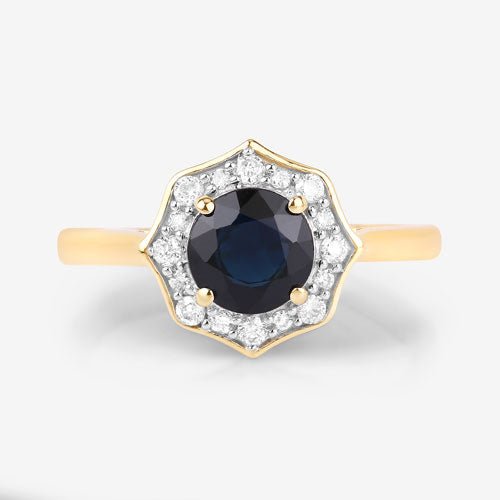 1.34 Carat Genuine Blue Sapphire and White Diamond 10K Yellow Gold Ring - Rings - Custom Crafting Alliance, LLC