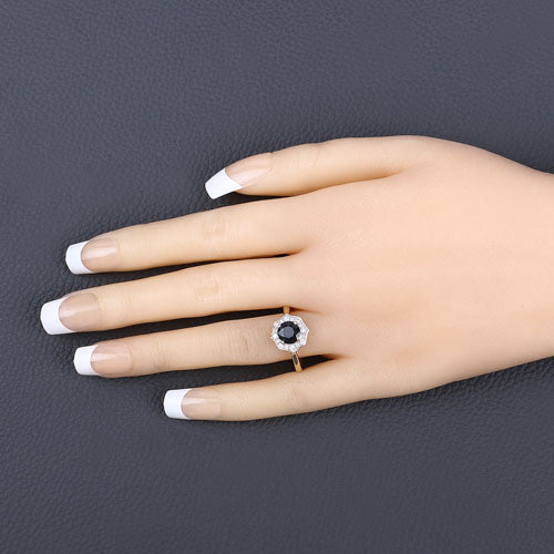 1.34 Carat Genuine Blue Sapphire and White Diamond 10K Yellow Gold Ring - Rings - Custom Crafting Alliance, LLC