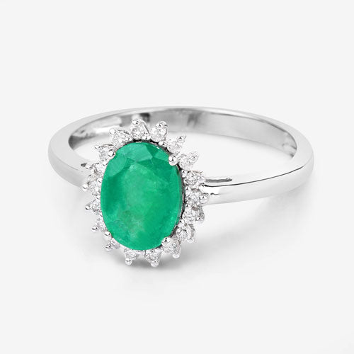 1.34 Carat Genuine Zambian Emerald and White Diamond 10K White Gold Ring - Rings - Custom Crafting Alliance, LLC