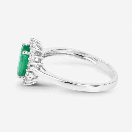 1.34 Carat Genuine Zambian Emerald and White Diamond 10K White Gold Ring - Rings - Custom Crafting Alliance, LLC