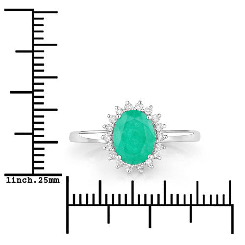 1.34 Carat Genuine Zambian Emerald and White Diamond 10K White Gold Ring - Rings - Custom Crafting Alliance, LLC