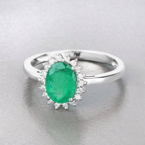 1.34 Carat Genuine Zambian Emerald and White Diamond 10K White Gold Ring - Rings - Custom Crafting Alliance, LLC