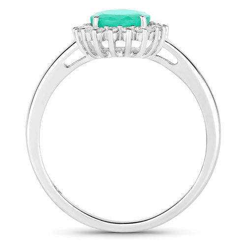 1.34 Carat Genuine Zambian Emerald and White Diamond 10K White Gold Ring - Rings - Custom Crafting Alliance, LLC