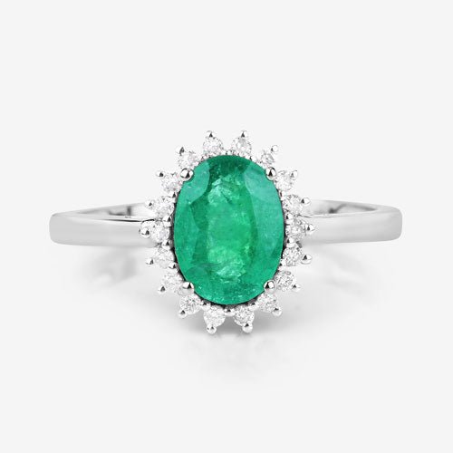 1.34 Carat Genuine Zambian Emerald and White Diamond 10K White Gold Ring - Rings - Custom Crafting Alliance, LLC