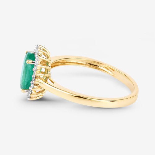1.34 Carat Genuine Zambian Emerald and White Diamond 10K Yellow Gold Ring - Rings - Custom Crafting Alliance, LLC