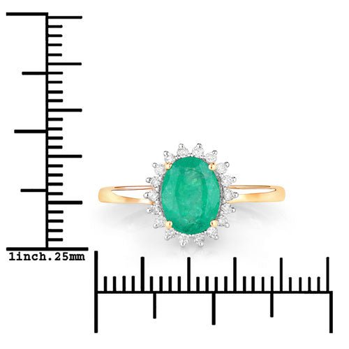 1.34 Carat Genuine Zambian Emerald and White Diamond 10K Yellow Gold Ring - Rings - Custom Crafting Alliance, LLC
