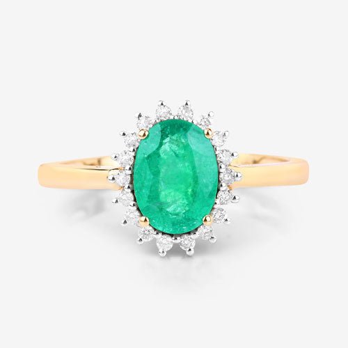 1.34 Carat Genuine Zambian Emerald and White Diamond 10K Yellow Gold Ring - Rings - Custom Crafting Alliance, LLC
