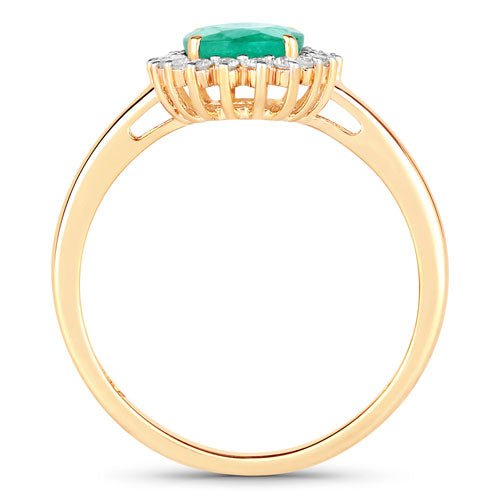 1.34 Carat Genuine Zambian Emerald and White Diamond 10K Yellow Gold Ring - Rings - Custom Crafting Alliance, LLC
