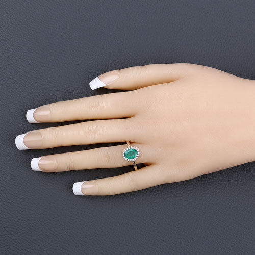 1.34 Carat Genuine Zambian Emerald and White Diamond 10K Yellow Gold Ring - Rings - Custom Crafting Alliance, LLC