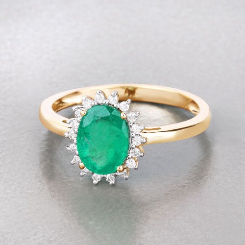 1.34 Carat Genuine Zambian Emerald and White Diamond 10K Yellow Gold Ring - Rings - Custom Crafting Alliance, LLC