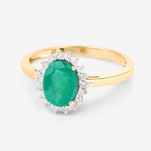 1.34 Carat Genuine Zambian Emerald and White Diamond 10K Yellow Gold Ring - Rings - Custom Crafting Alliance, LLC
