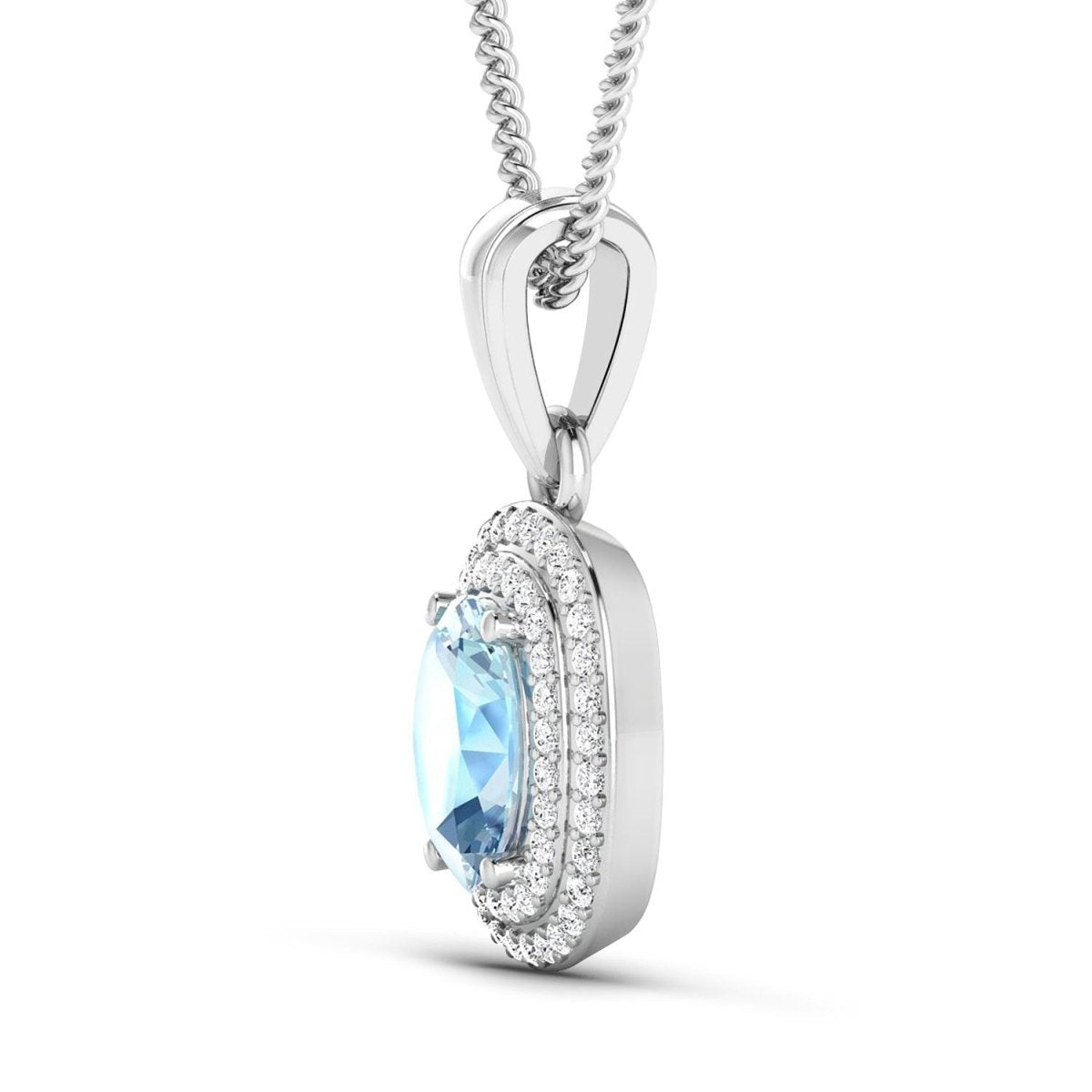 1.35 Carat Genuine Aquamarine and White Diamond 14K White Gold Pendant - Pendants - Custom Crafting Alliance, LLC