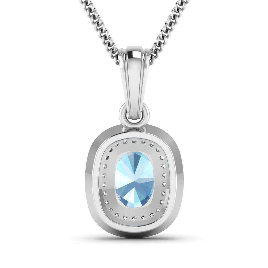 1.35 Carat Genuine Aquamarine and White Diamond 14K White Gold Pendant - Pendants - Custom Crafting Alliance, LLC