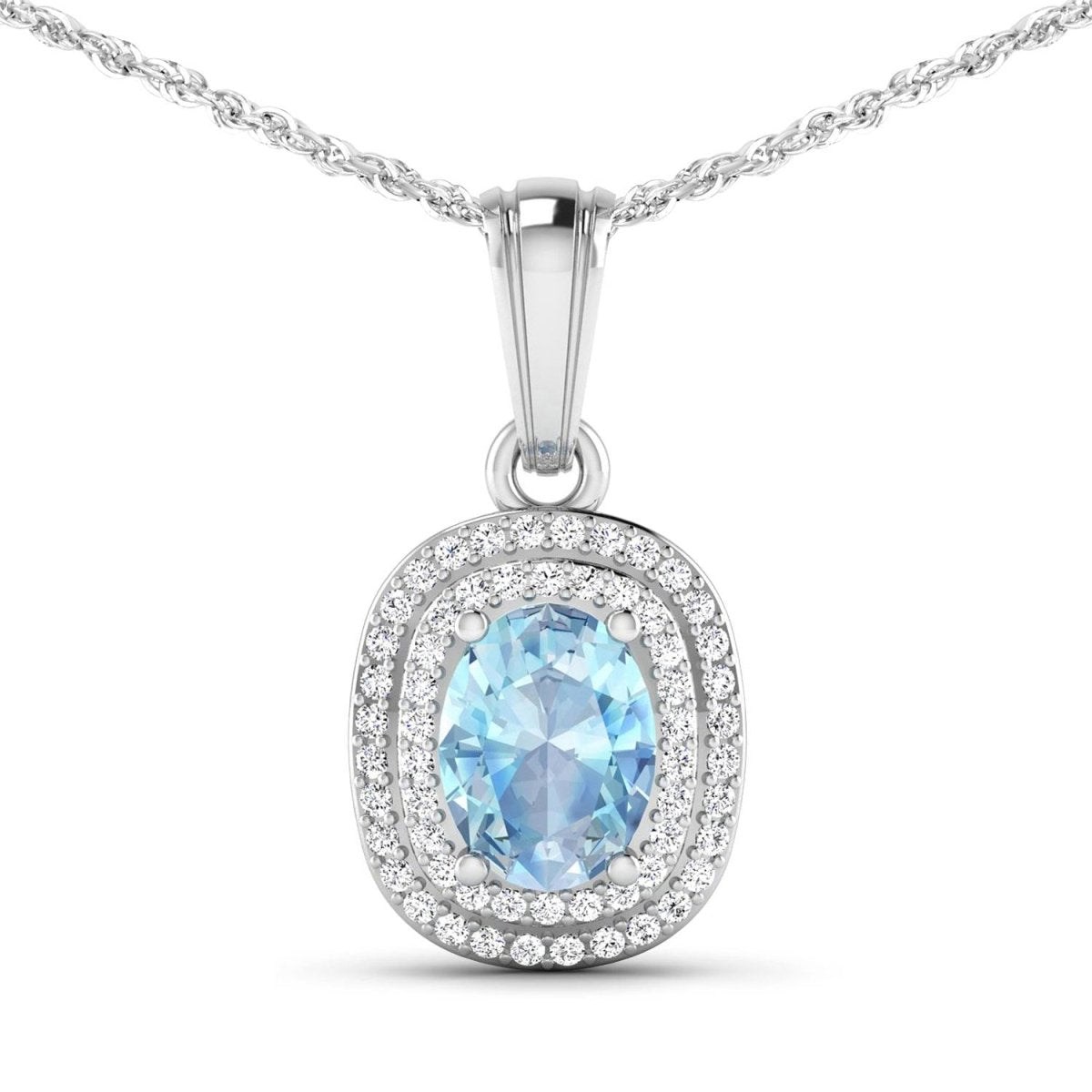 1.35 Carat Genuine Aquamarine and White Diamond 14K White Gold Pendant - Pendants - Custom Crafting Alliance, LLC