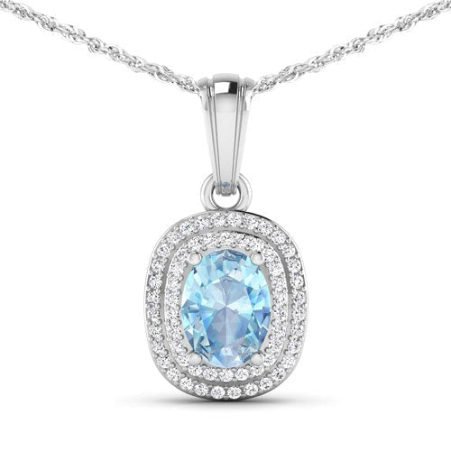 1.35 Carat Genuine Aquamarine and White Diamond 14K White Gold Pendant - Pendants - Custom Crafting Alliance, LLC
