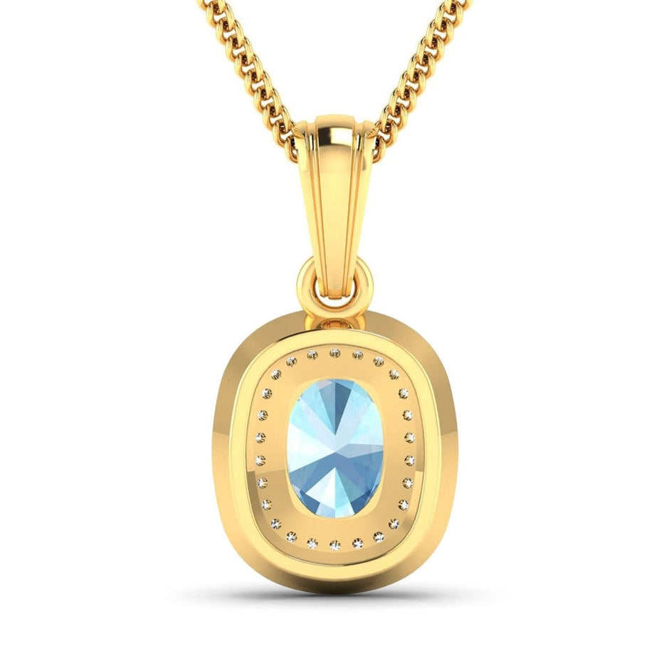 1.35 Carat Genuine Aquamarine and White Diamond 14K Yellow Gold Pendant - Pendants - Custom Crafting Alliance, LLC
