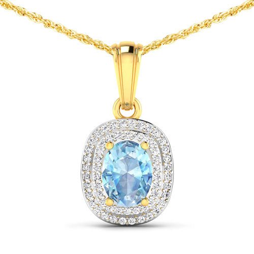 1.35 Carat Genuine Aquamarine and White Diamond 14K Yellow Gold Pendant - Pendants - Custom Crafting Alliance, LLC