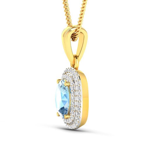 1.35 Carat Genuine Aquamarine and White Diamond 14K Yellow Gold Pendant - Pendants - Custom Crafting Alliance, LLC