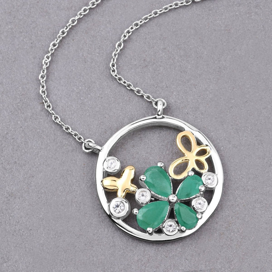 1.35 Carat Genuine Emerald and White Topaz .925 Sterling Silver Pendant - Pendants - Custom Crafting Alliance, LLC
