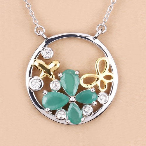 1.35 Carat Genuine Emerald and White Topaz .925 Sterling Silver Pendant - Pendants - Custom Crafting Alliance, LLC