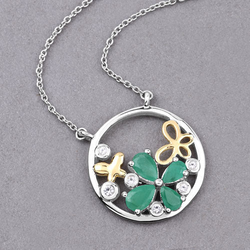 1.35 Carat Genuine Emerald and White Topaz .925 Sterling Silver Pendant - Pendants - Custom Crafting Alliance, LLC