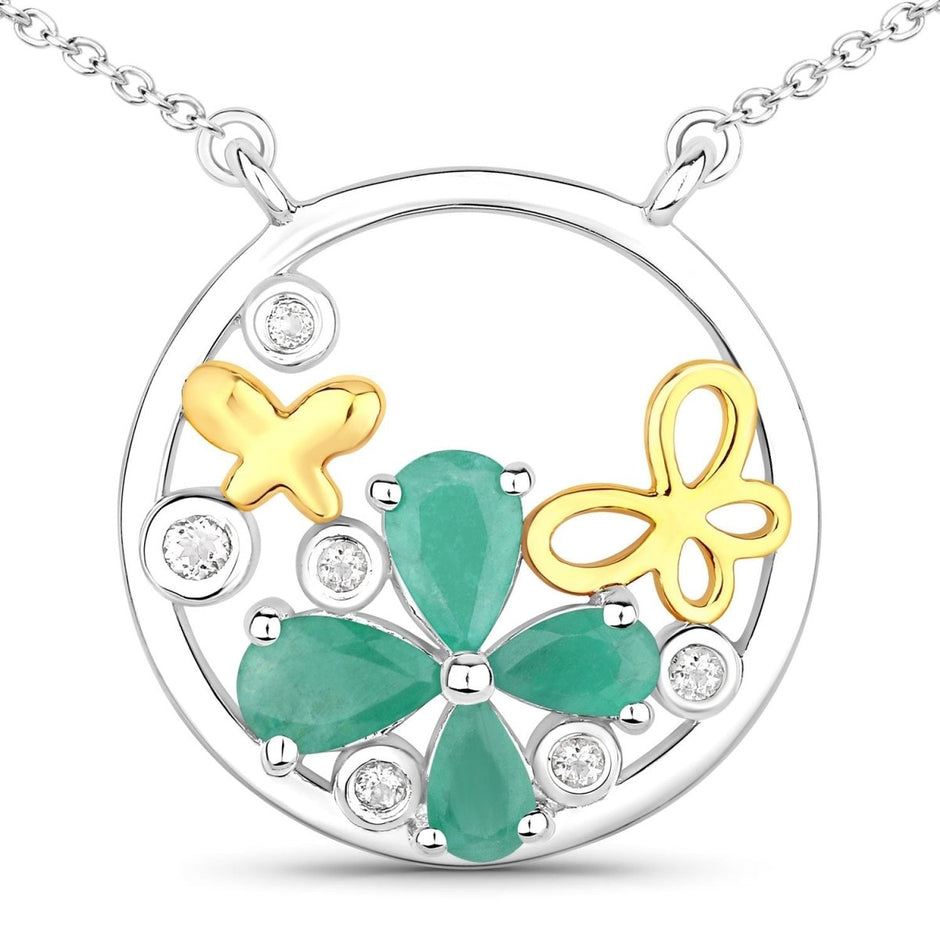1.35 Carat Genuine Emerald and White Topaz .925 Sterling Silver Pendant - Pendants - Custom Crafting Alliance, LLC